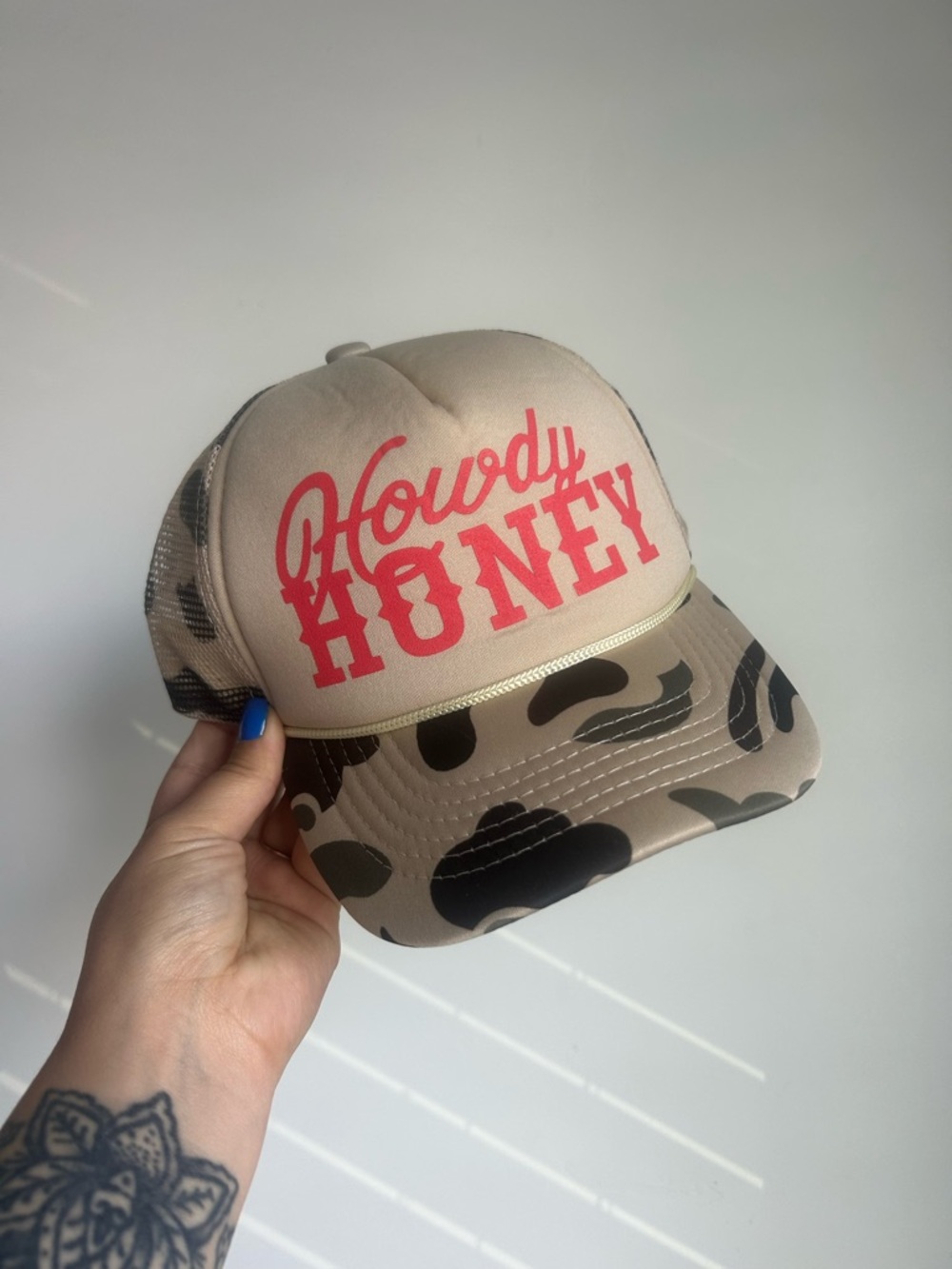 Howdy Honey Beige Camo Trucker Hat